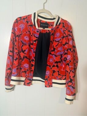 Who What Wear Red Floral Bomber Jacket with Purple Accents
